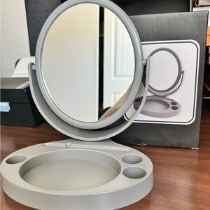 Gray Vanity Mirror with Organizer
